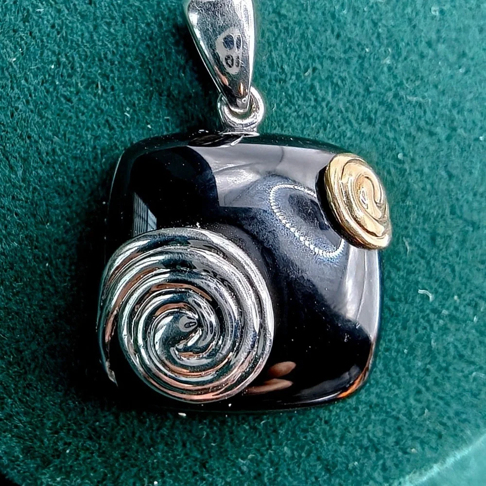 Lorenzo Black Onyx Pendant Sterling Silver 18k Yellow Gold Spiral Mixed Metal